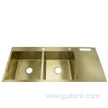 gold nano handmade double bowl kitchen sink